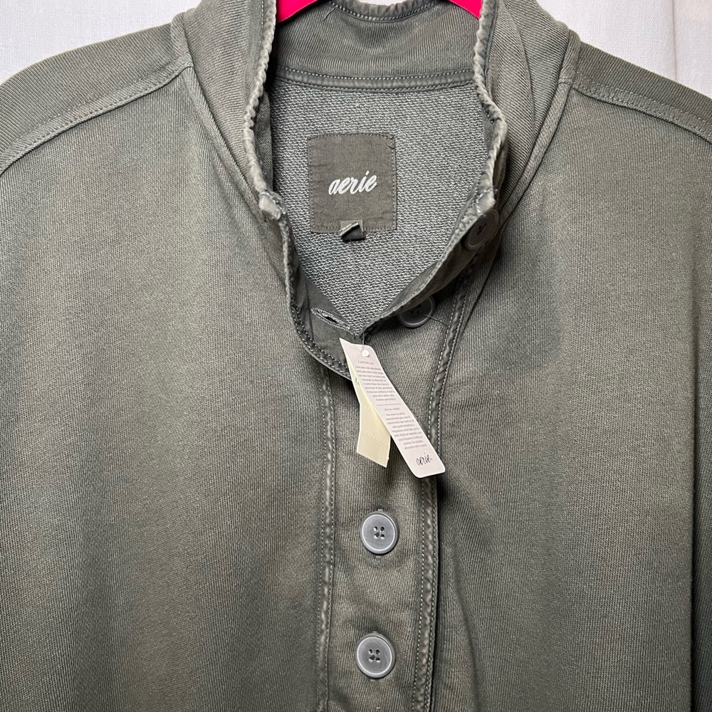 AERIE The Good Times Henley Sweatshirt - Olive Green XL NWT